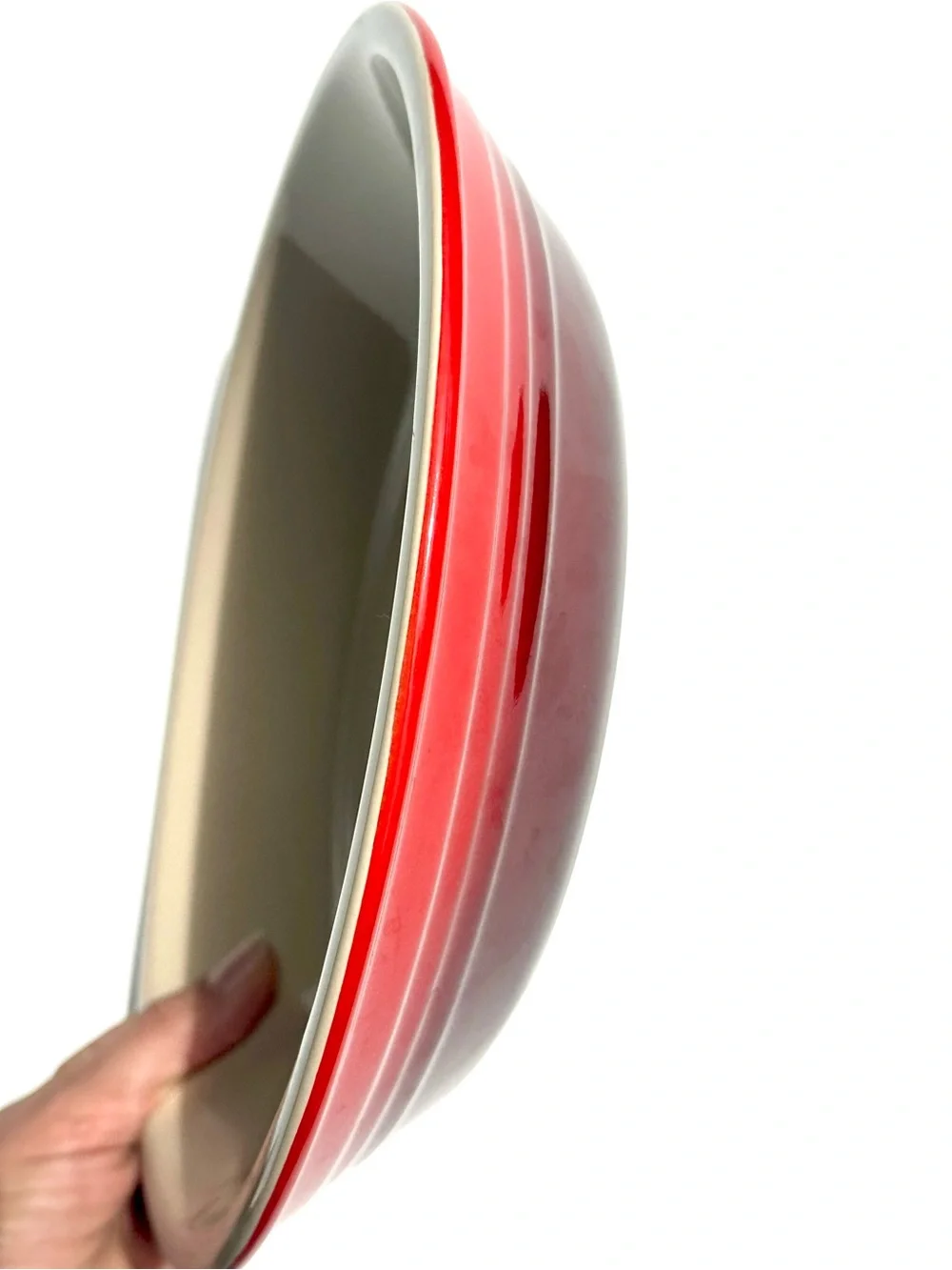 Le Creuset 9 3/4” Pie Dish Cerise Cream & Red Ombré Rim, Serving Bowl, 0403